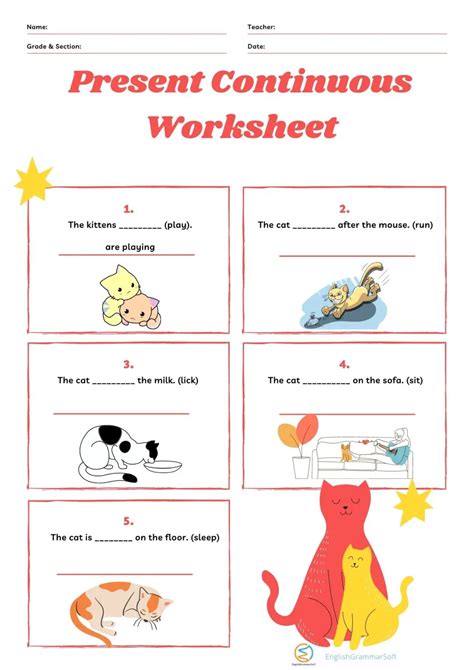 present continuous tense worksheets  answers englishgrammarsoft