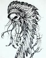 Skull Indian Tattoo Headdress Tattoos Bull Chief Designs Feather Instagram Sketch sketch template