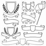Crest Arms Coat Outline Heraldic Vector Ribbons Premium Illustration Monochrome Isolated sketch template