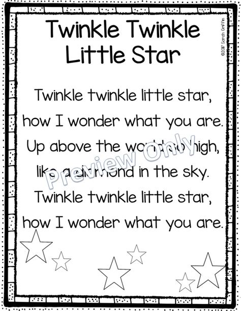 Twinkle Twinkle Little Star Printable Nursery Rhyme Poem