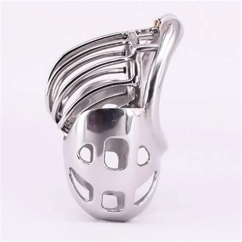 Male Cock Cage With Scrotum Testicle Pouch Stainless Steel Arc Penis