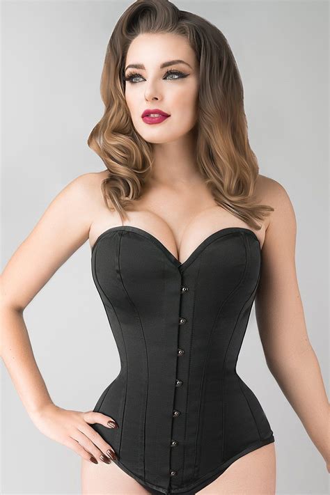 instant shape black satin longline overbust overbust corset corsets