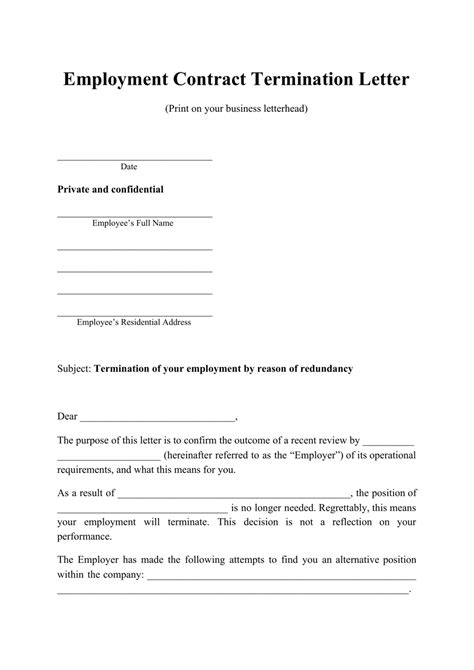employment contract termination letter template fill  sign