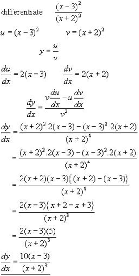 quotient rule differential calculus   level maths tutor