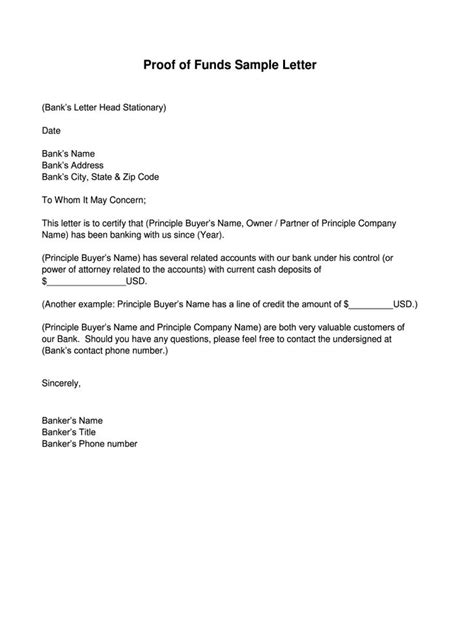 proof  funds letter sample letter template word business letter