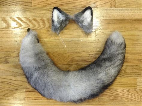 custom grey wolf ears  xxl recycled real fox fur tail etsy