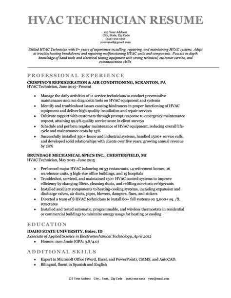 hvac technician resume sample   write resume genius