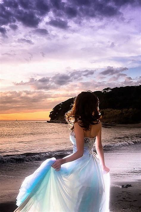 Sunset Wave Dress Beach Girl Back Iphone 4s Wallpapers Free Download