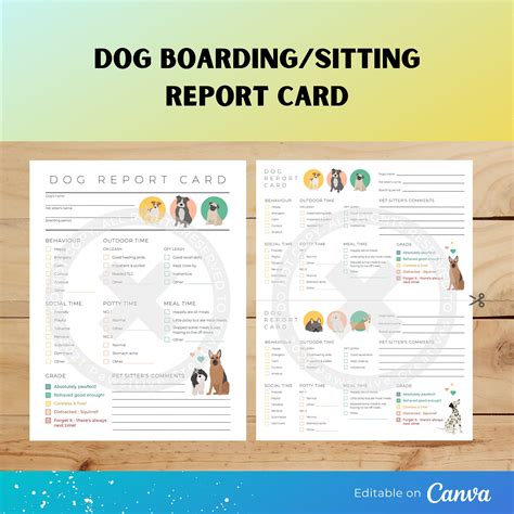 dog boardingsitting report card template editable template etsy