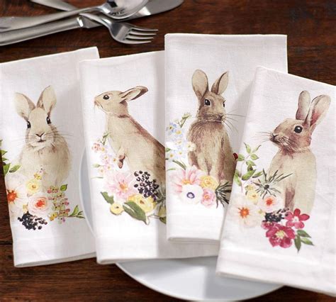 floral bunny napkin mixed set   pottery barn au bunny napkins easter napkins spring