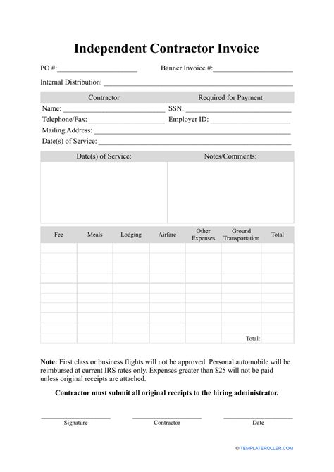 independent contractor invoice template printable receipt template
