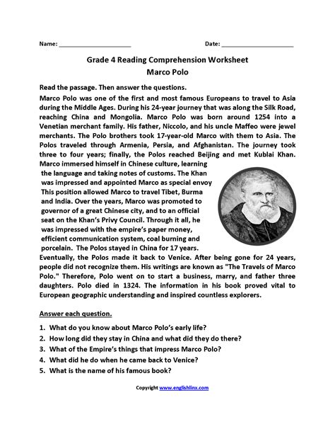 reading comprehension worksheets  grade common core db excelcom