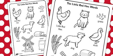 red hen words coloring sheet teacher