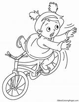 Bike Off Coloring Girl Falls Pages Kids sketch template