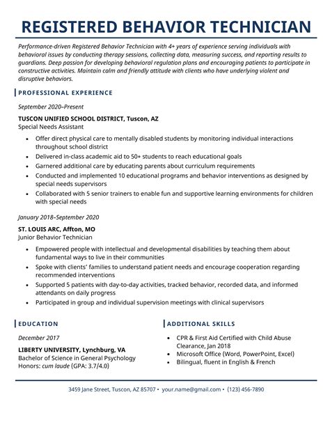 rbt resume  registered behavior technician