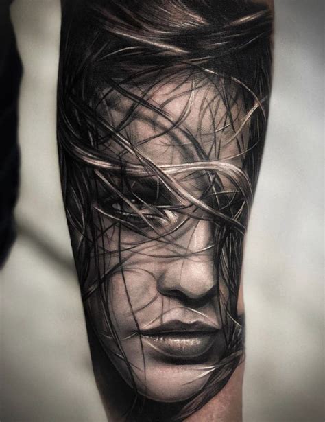 Girl Wet Hair Tattoo Realism Realistic Portrait Tattoo Sleeve Face