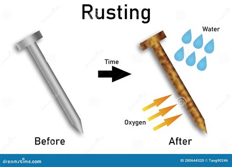 rusting  iron nail experiment diagram stock illustration