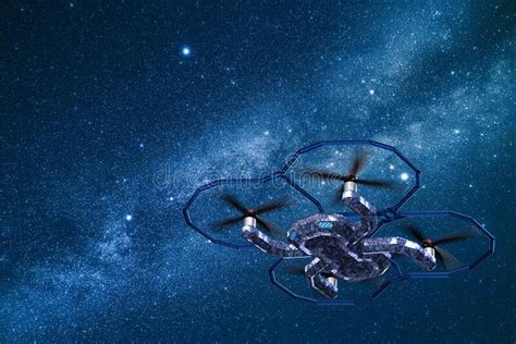 spy drone flying  night    night vision camera   night sky stock photo image