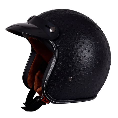 retro motorcycle helmet synthetic leather black vintage motorcycle cruiser touring open face
