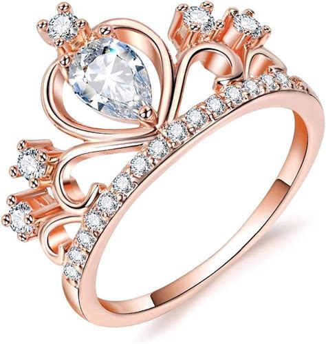 presentski women crown rings princess queen  gold plated tiara ring