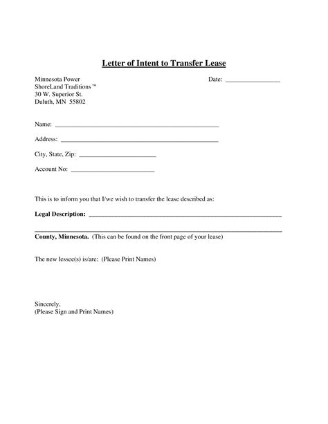 letter  intent  transfer lease templates  allbusinesstemplatescom