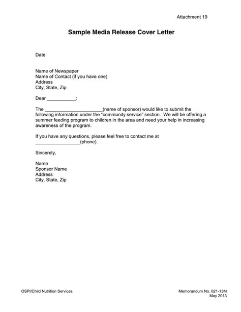 media release cover letter  word   formats