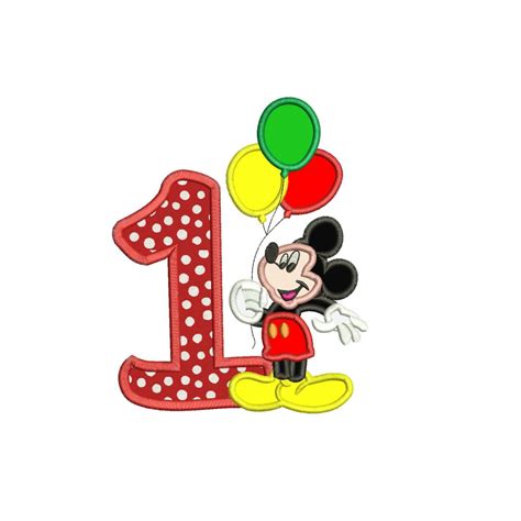 mickey mouse st birthday holding  balloons applique design