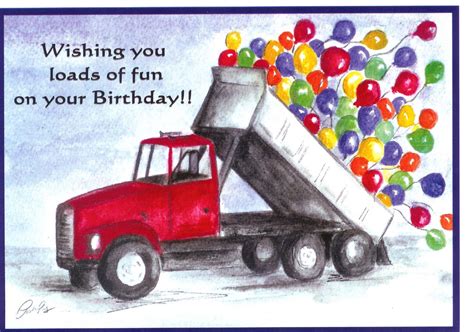 birthday boy dump truck watercolor print card item mbd