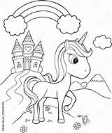 Unicorn Castle Cartoon Draw Splashbacks Printed Illustration Vector Kitchen sketch template