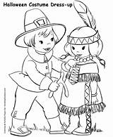 Coloring Pages Halloween Costume Pilgrim Kids Holiday Thanksgiving Printable Costumes Color Turkey Sheets Native American Honkingdonkey Indian Disney Thanks Print sketch template