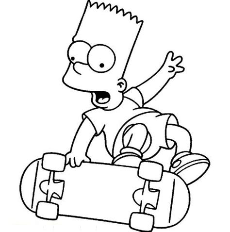 Bart Play Skateboard In The Simpsons Coloring Page Bart Play