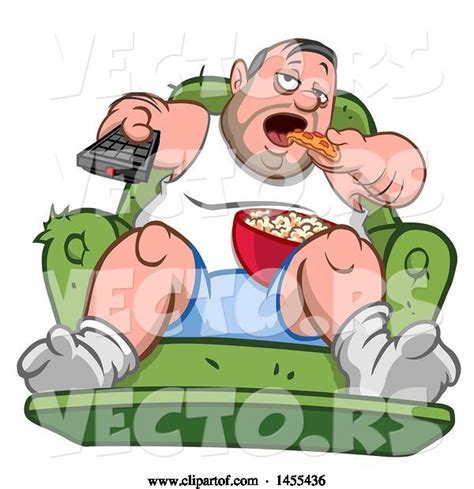 Vector Of Cartoon Chubby White Guy Couch Potato Watching