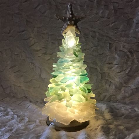 Christmas Tree Made Of Seaglass With Internal Usb Powered Light The