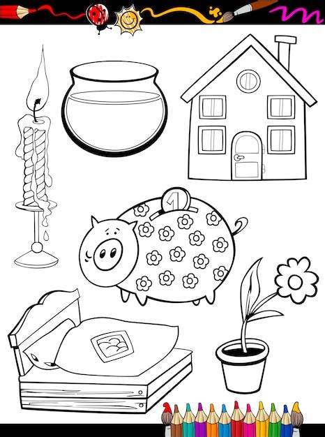 premium vector cartoon home objects coloring page