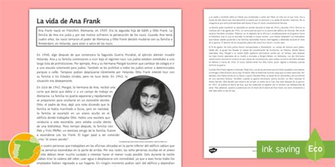 Hoja De Informativa La Vida De Ana Frank ¿quién Era Ana