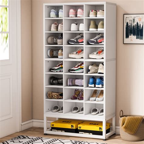 buy tribesigns  tier shoe storage cabinet white wooden shoe rack   cubbies freestanding
