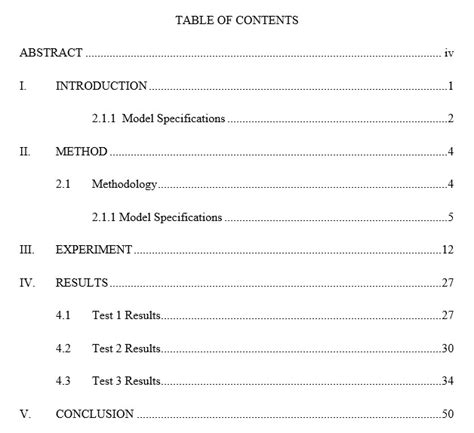 table  contents format  research paper quick answersformatting