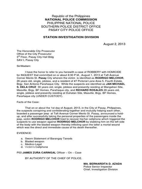 police investigation sample document