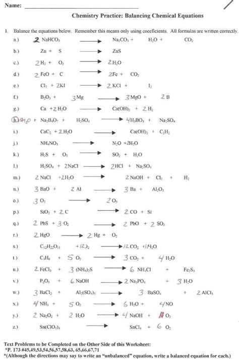 balancing chemical equations worksheet balancing worksheet