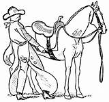 Coloring Saddle Horse Cowgirl Putting Her Pages Cowboy Saddles Horseback Onto Put Kids Color 560px 33kb sketch template