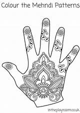 Colouring Mehndi Hand Pages Designs Patterns sketch template