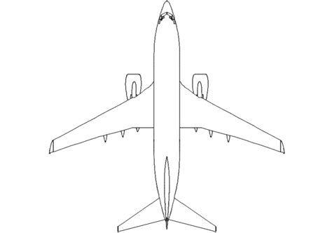 simple jet plane top view elevation block drawing details dwg file