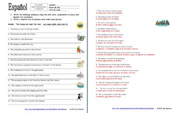 spanish city vocabulary  estar location prepositions worksheet