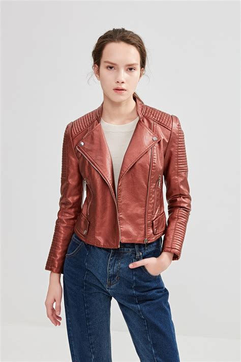 2018 women faux leather jacket spring autumn slim leather coat pu