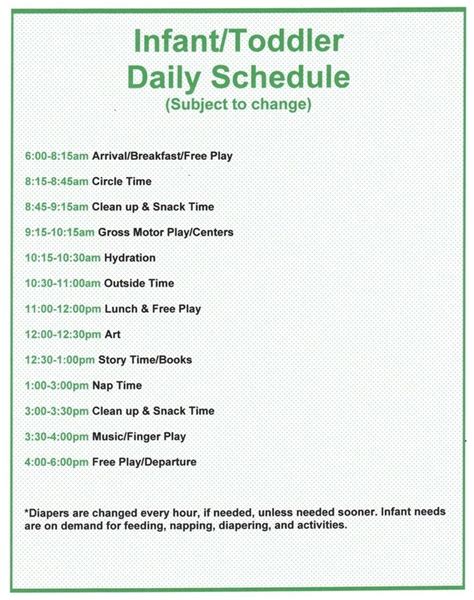 printable daycare schedule template printable blank world