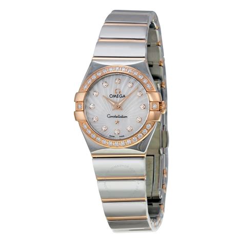 omega constellation mother of pearl diamond dial steel and rose gold