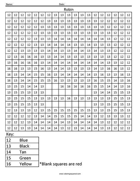 color  number squares sheets coloring pages