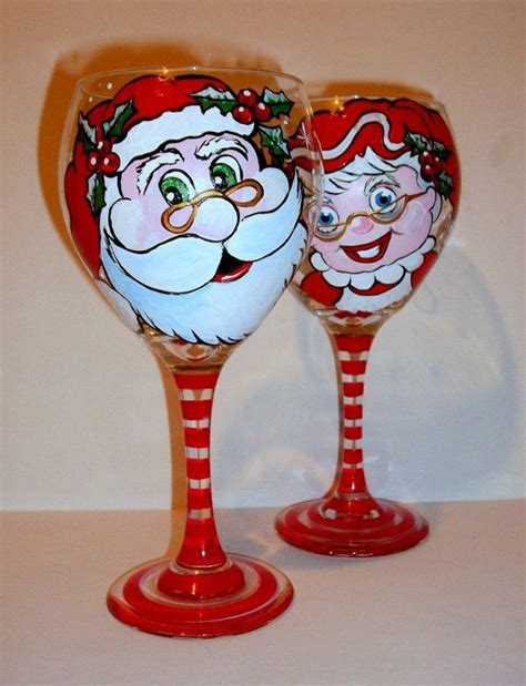 Mr And Mrs Santa Clause Is Coming Christmas Glassware 2 20 Oz Hand