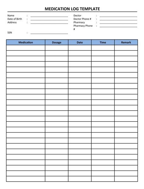 blank printable medication chart medication chart medication chart