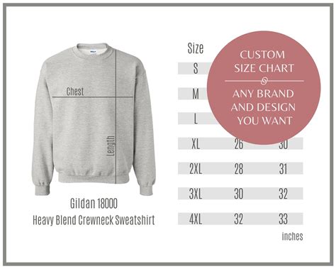 custom size chart customized size guide   design  etsy uk